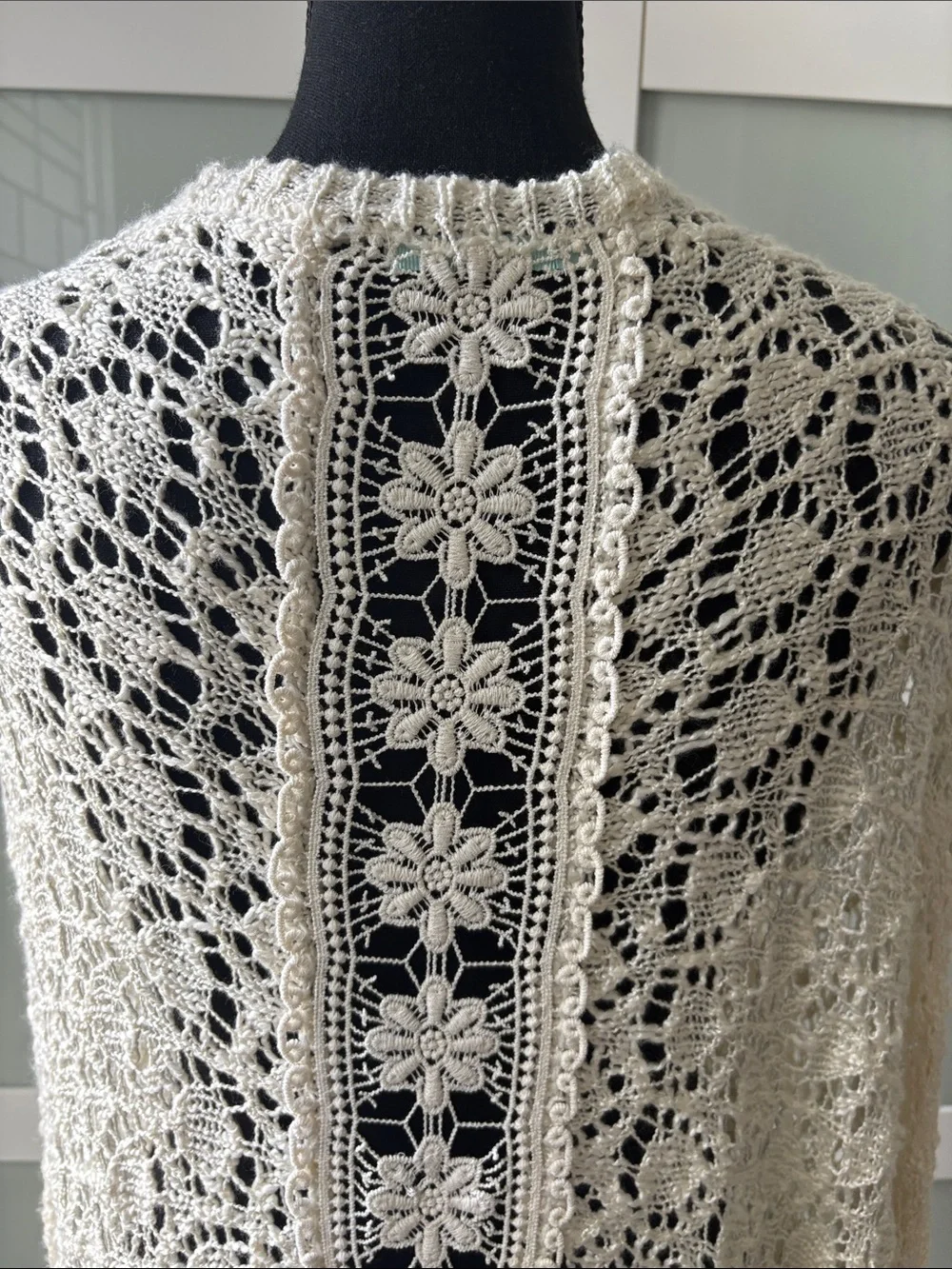 Maurices Cream Open-Knit Crochet Cardigan